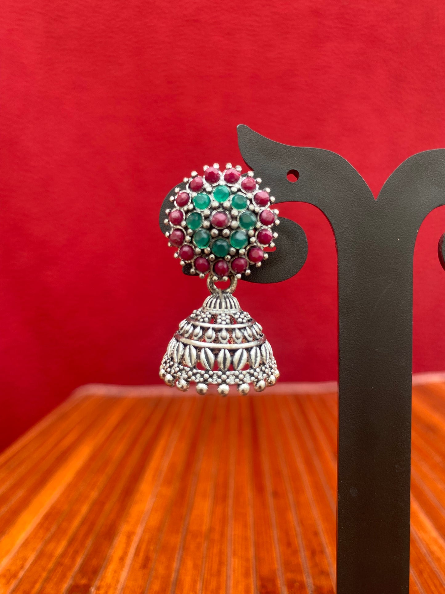 Oxidised Floral Stud Jhumka