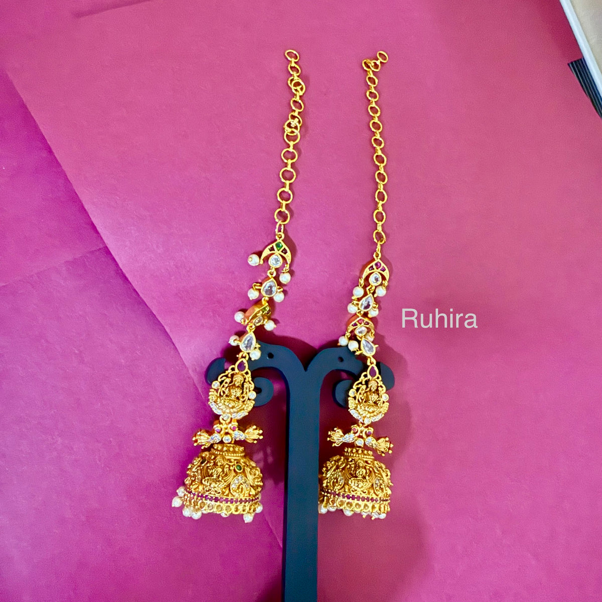 Antique Temple Pearl Earrings with Earchains