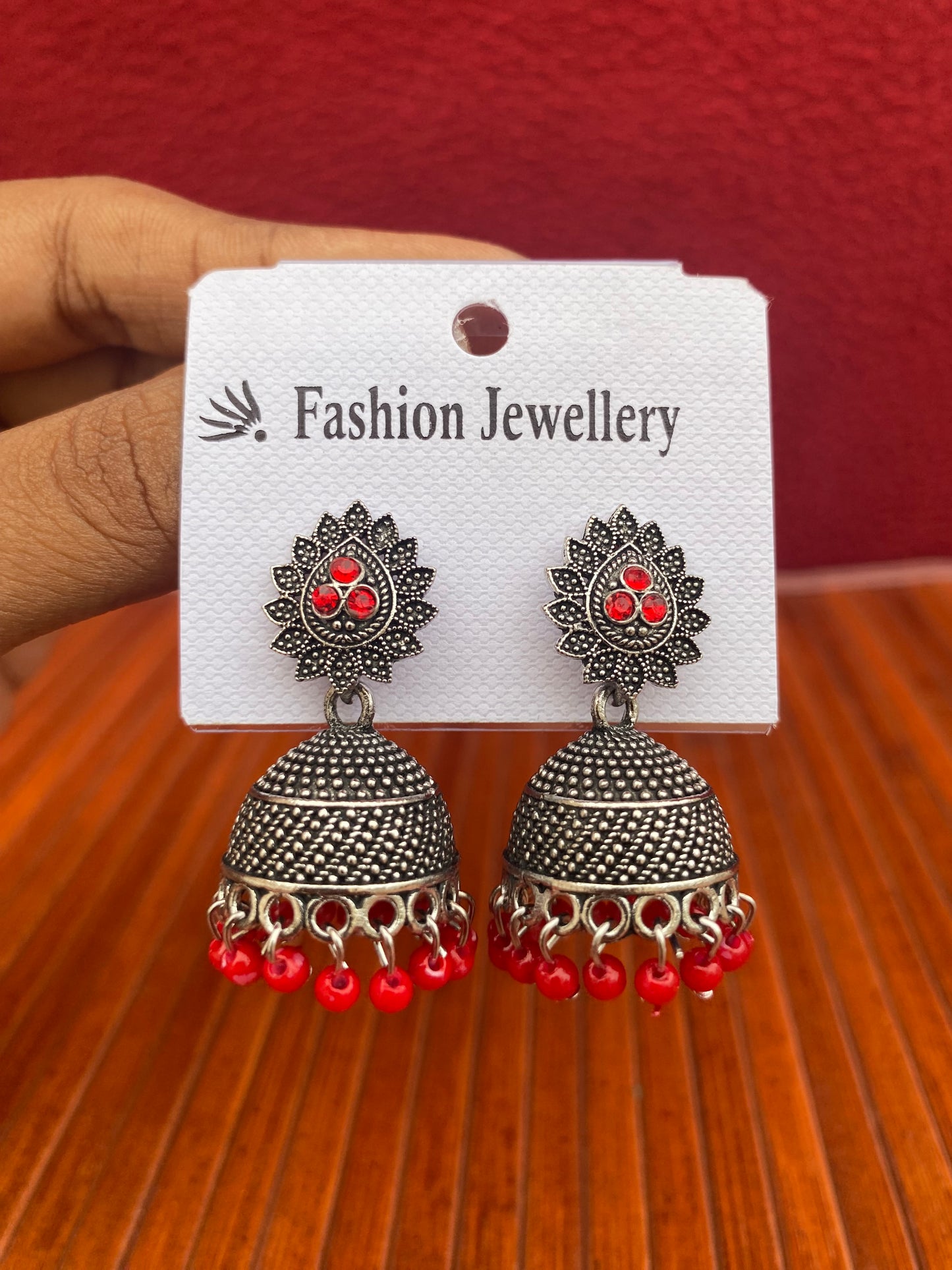 Oxidised Leaf Stud Jhumka