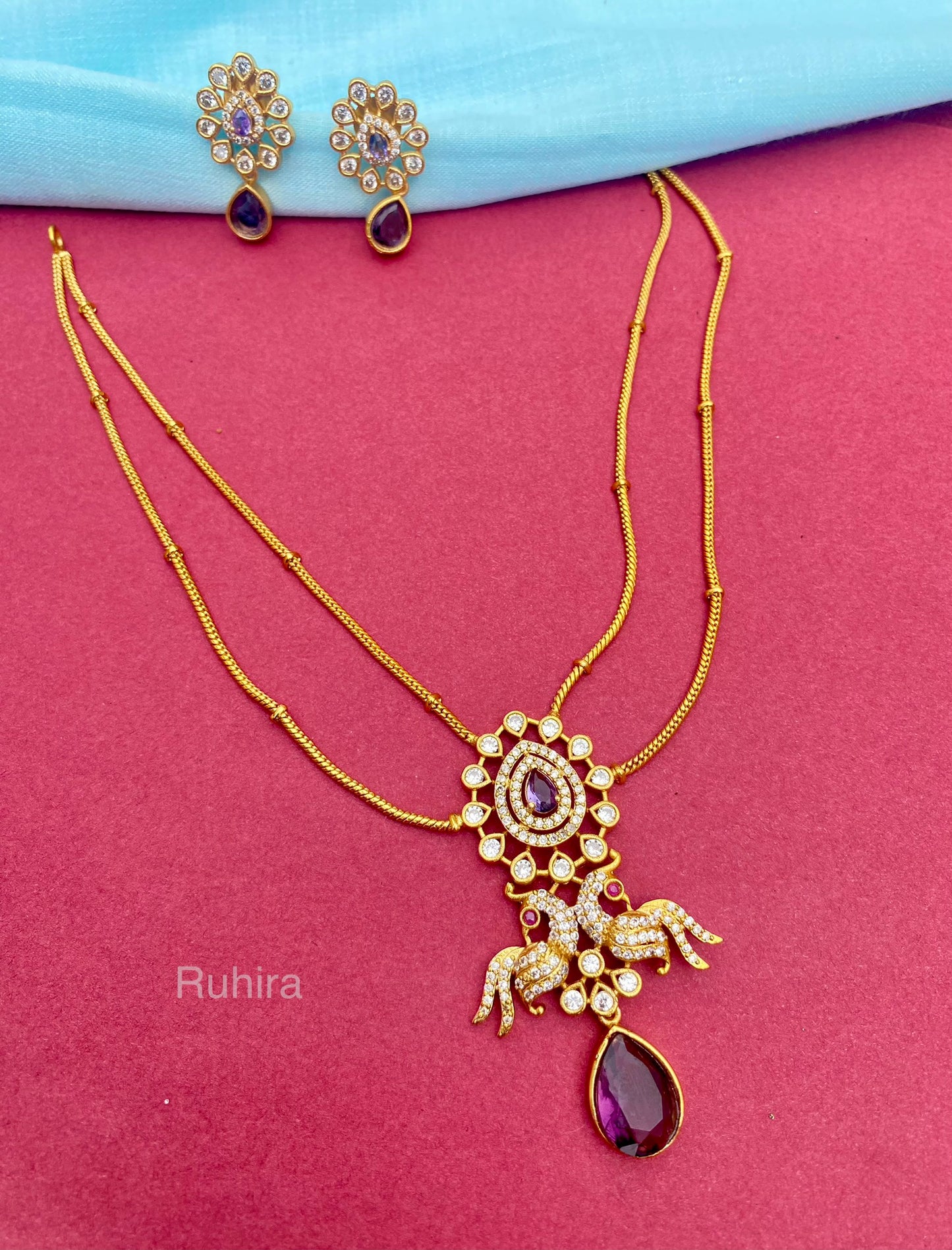 Double Layer Amethyst Necklace Set