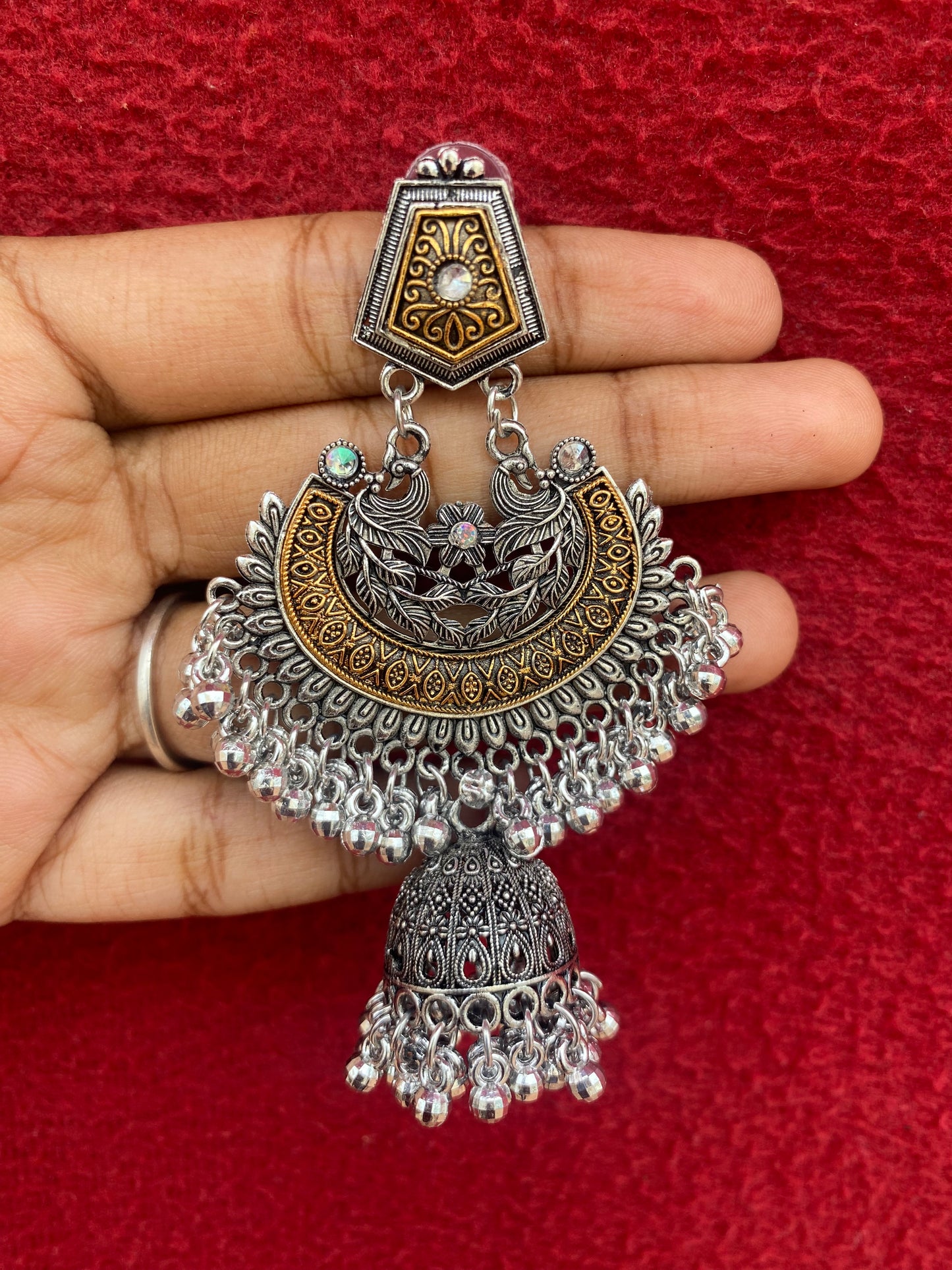 Two-tone Peacock Jhumka Earrings