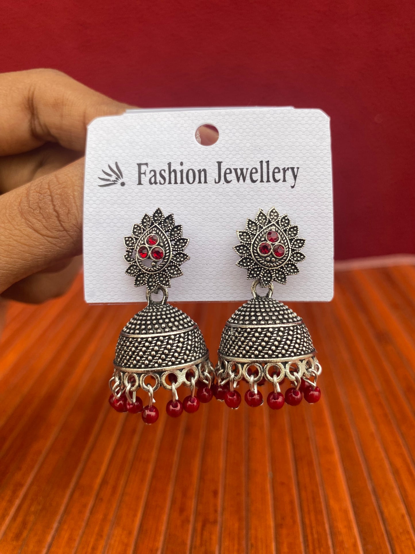 Oxidised Leaf Stud Jhumka