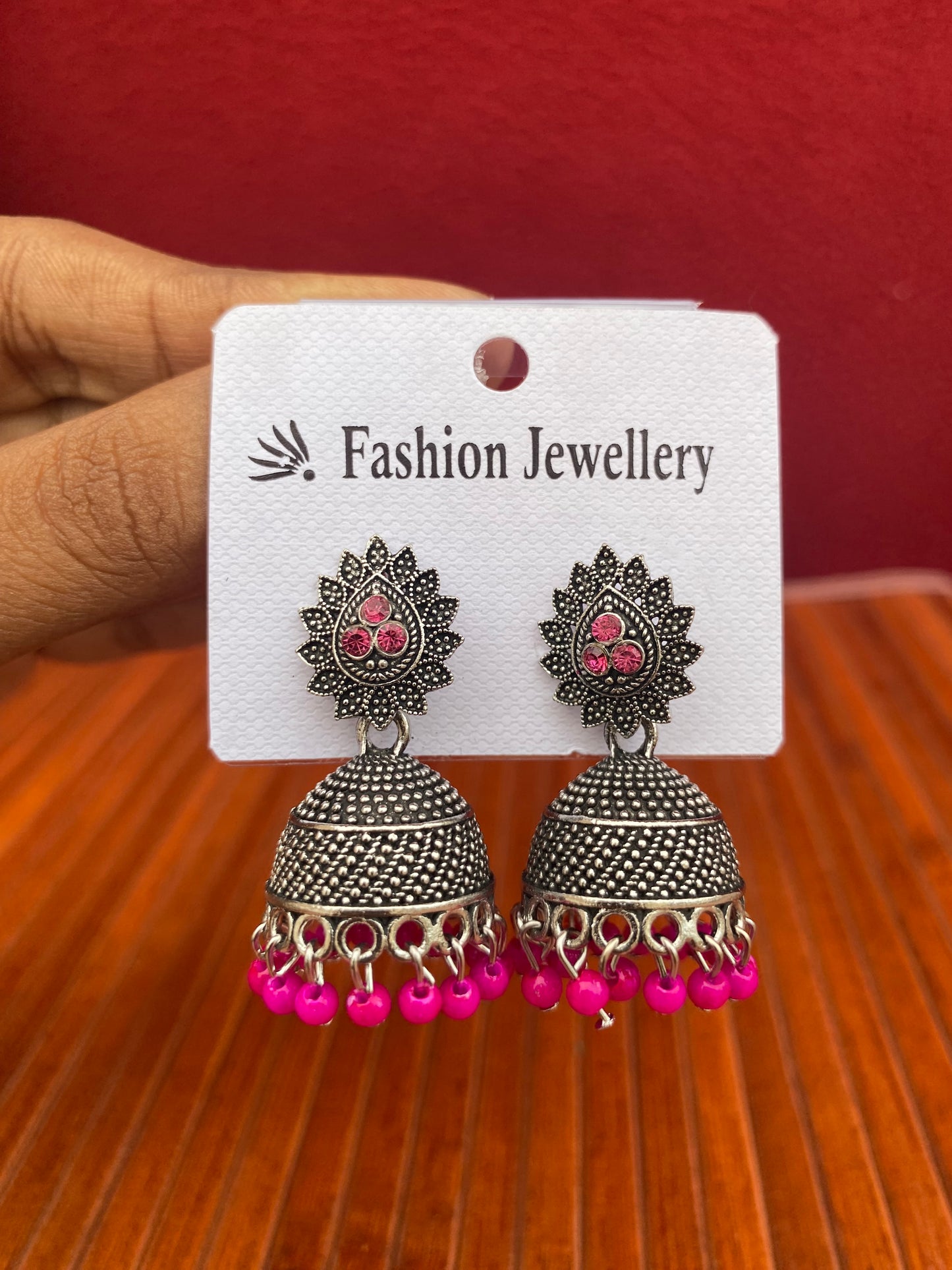Oxidised Leaf Stud Jhumka