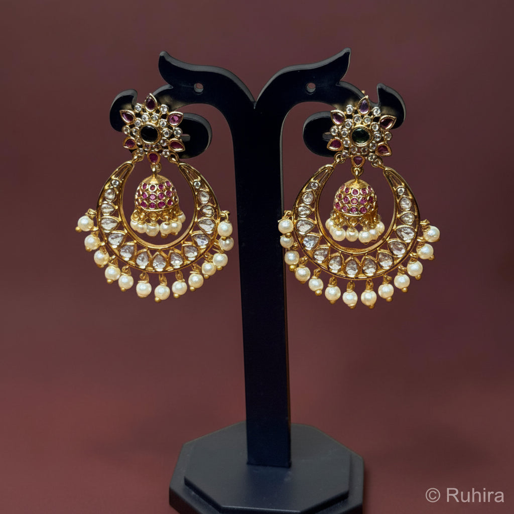 Ruby Kundan Chandbali Jhumka Earrings
