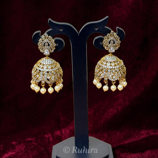CZ Studded Jhumka with Pearl Drops