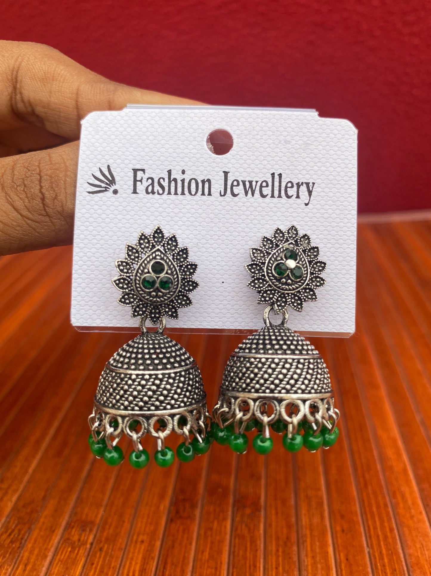 Oxidised Leaf Stud Jhumka