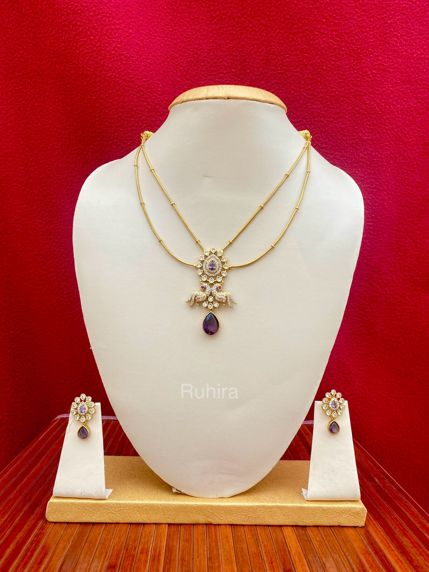Double Layer Amethyst Necklace Set