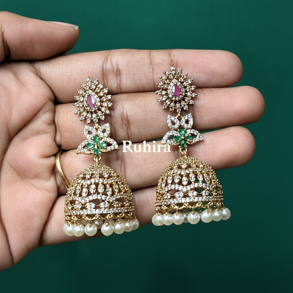 Kamala Gold CZ Lotus Jhumka