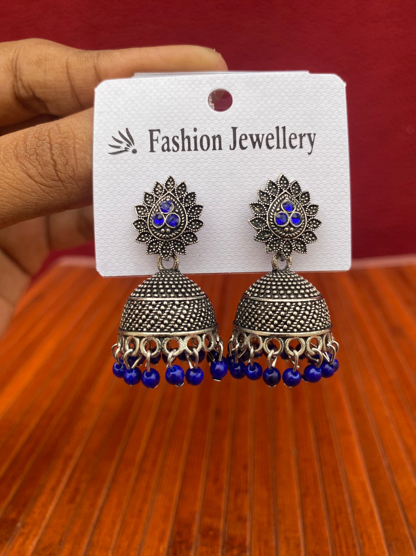 Oxidised Leaf Stud Jhumka