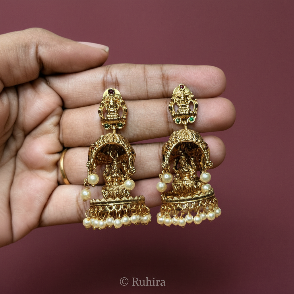 Goddess Lakshmi Temple Jhumka Earrings