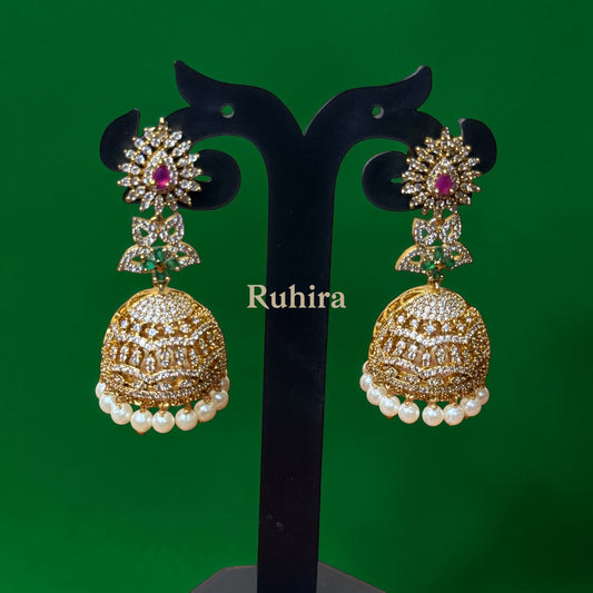 Kamala Gold CZ Lotus Jhumka