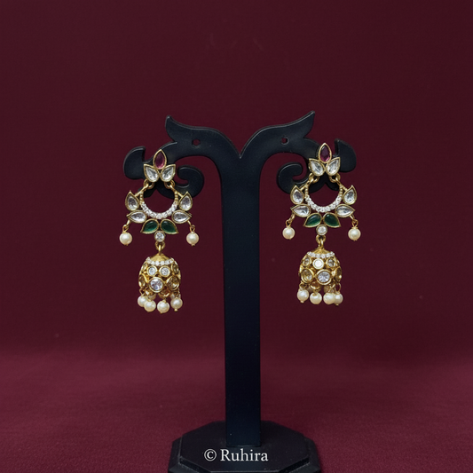 Polki Kundan Chandbali Jhumka Earrings