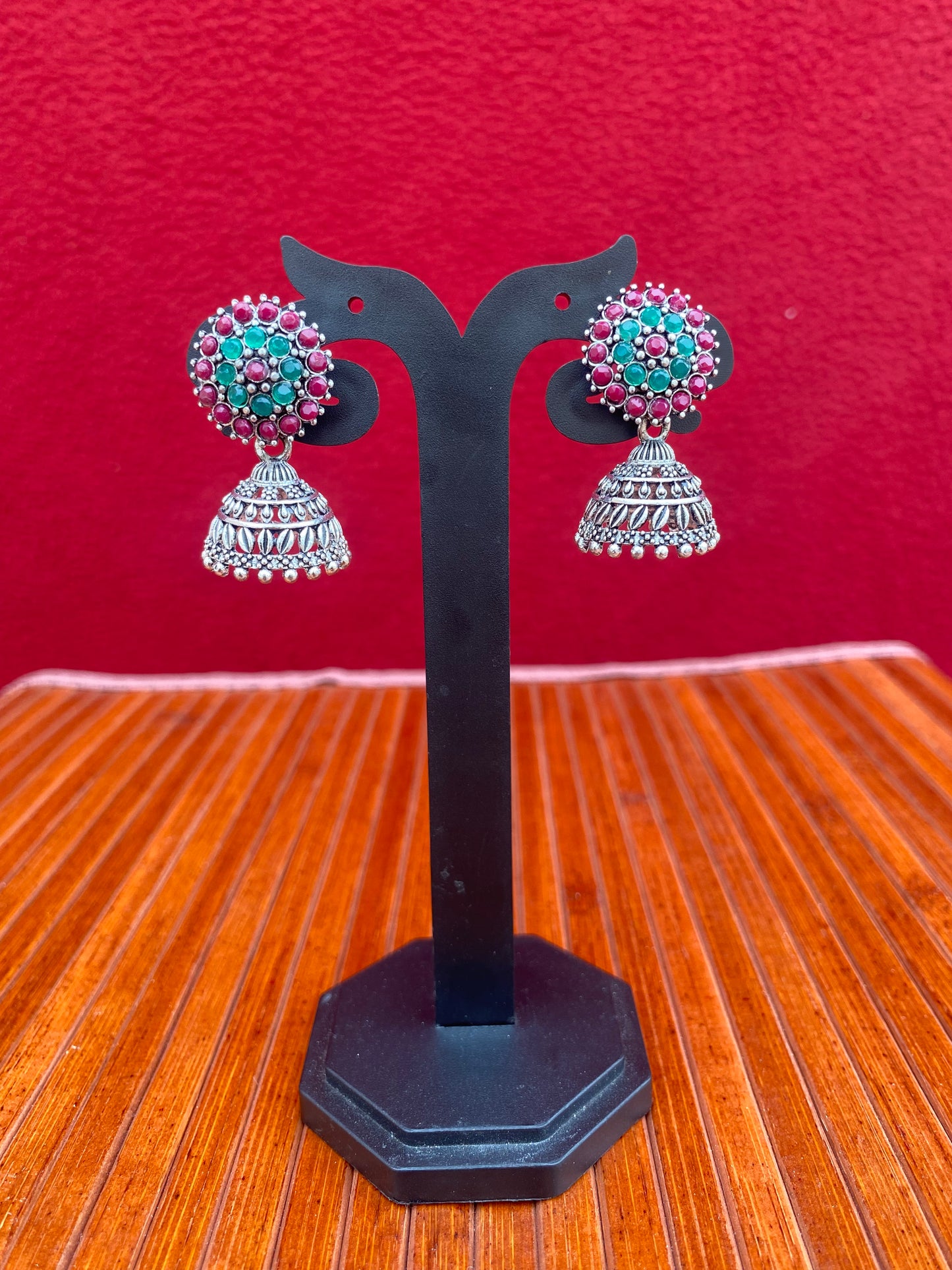 Oxidised Floral Stud Jhumka