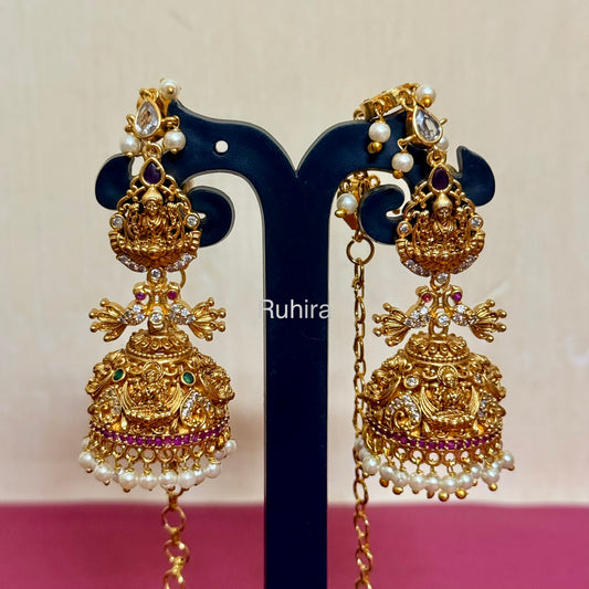 Antique Temple Pearl Earrings with Earchains