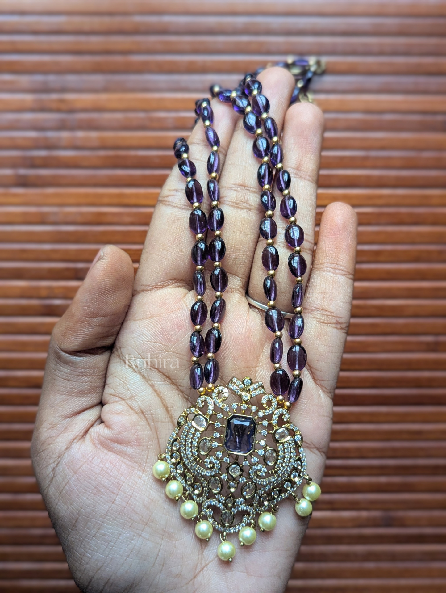 Amethyst Beaded Haaram with Victorian Pendant