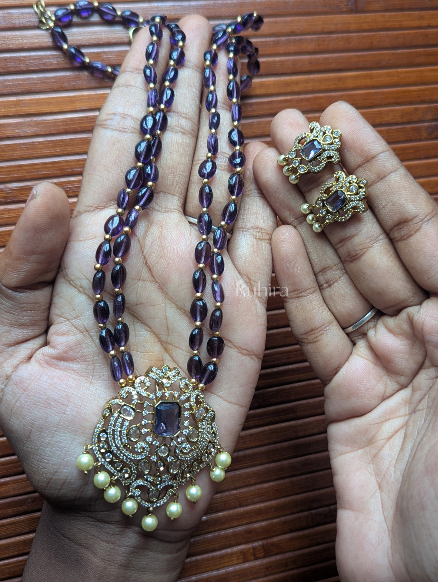 Amethyst Beaded Haaram with Victorian Pendant