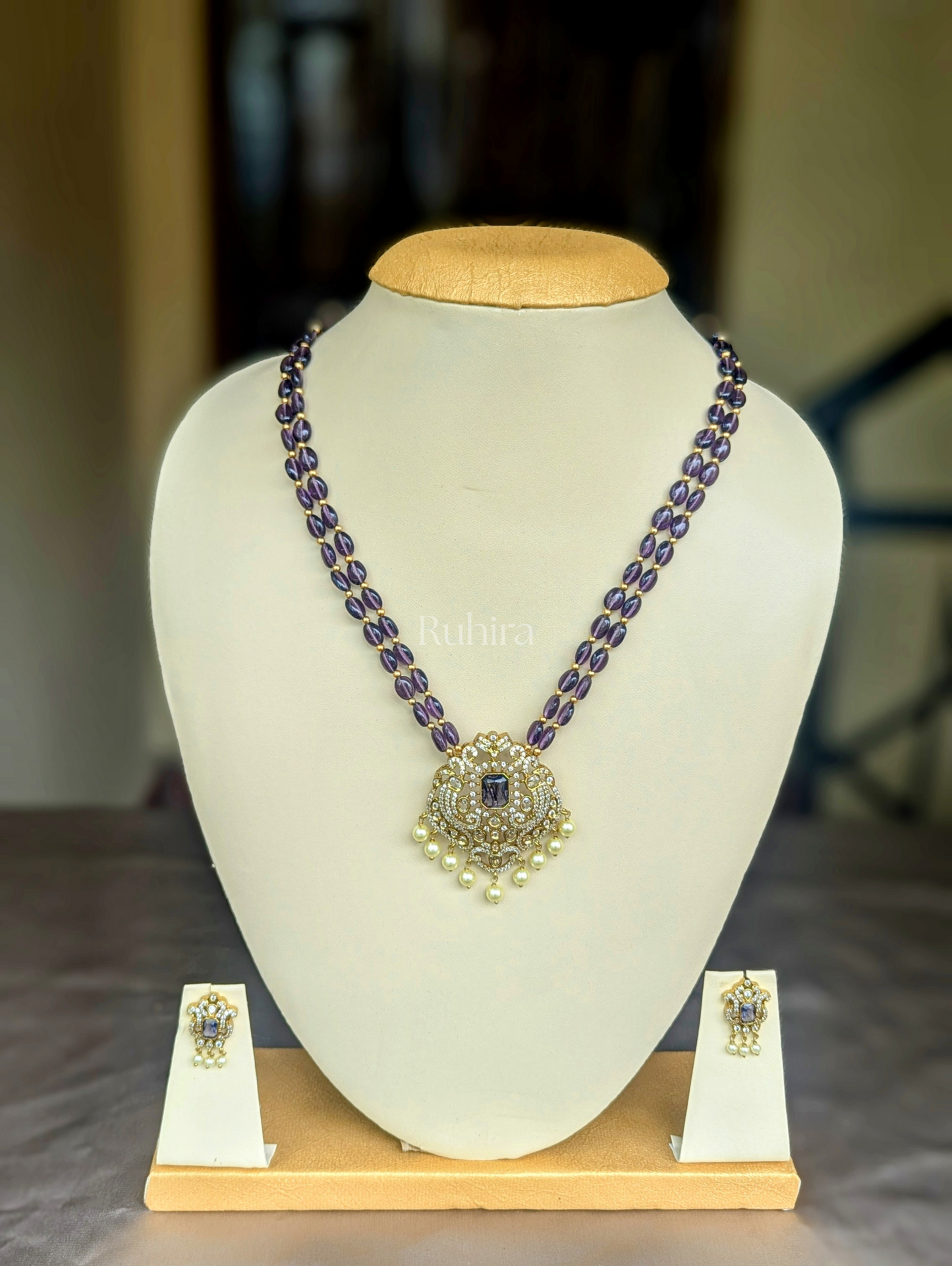 Amethyst Beaded Haaram with Victorian Pendant